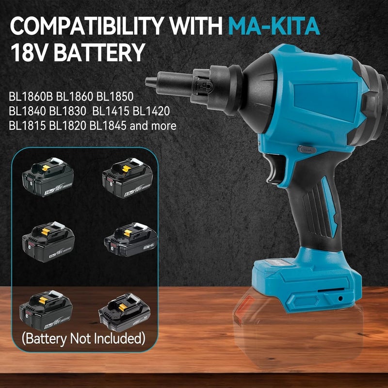dcvbny Cordless Dust Blower for Makita 18V Battery(Tool Only), Air Duster Compressed Air Mattress Pump,447MPH 40000RPM for Car,Garages,Sawmill Room,Workshop Cleaning (for Makita 18V Battery) - Image 2